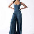 Enyami S-XL Sporty Gym Knit Ribbed Women Playsuits Square Collar Sleeveless Flowy Wide Leg One Piece Jumpsuits and Rompers