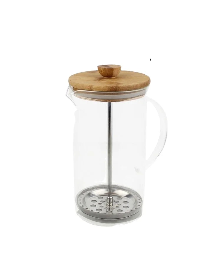 Modern Stocked 12oz 20oz 34oz Heat Resistant Borosilicate Glass Carafe Teapot French Press Coffee Maker Set Bamboo Lid 600ml