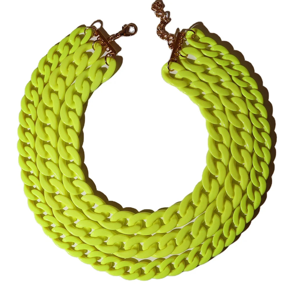 2024 New Summer Bright Fluorescent Yellow Multi-layer Chain Necklace 3 Layer Acrylic 1 Piece Party Necklace