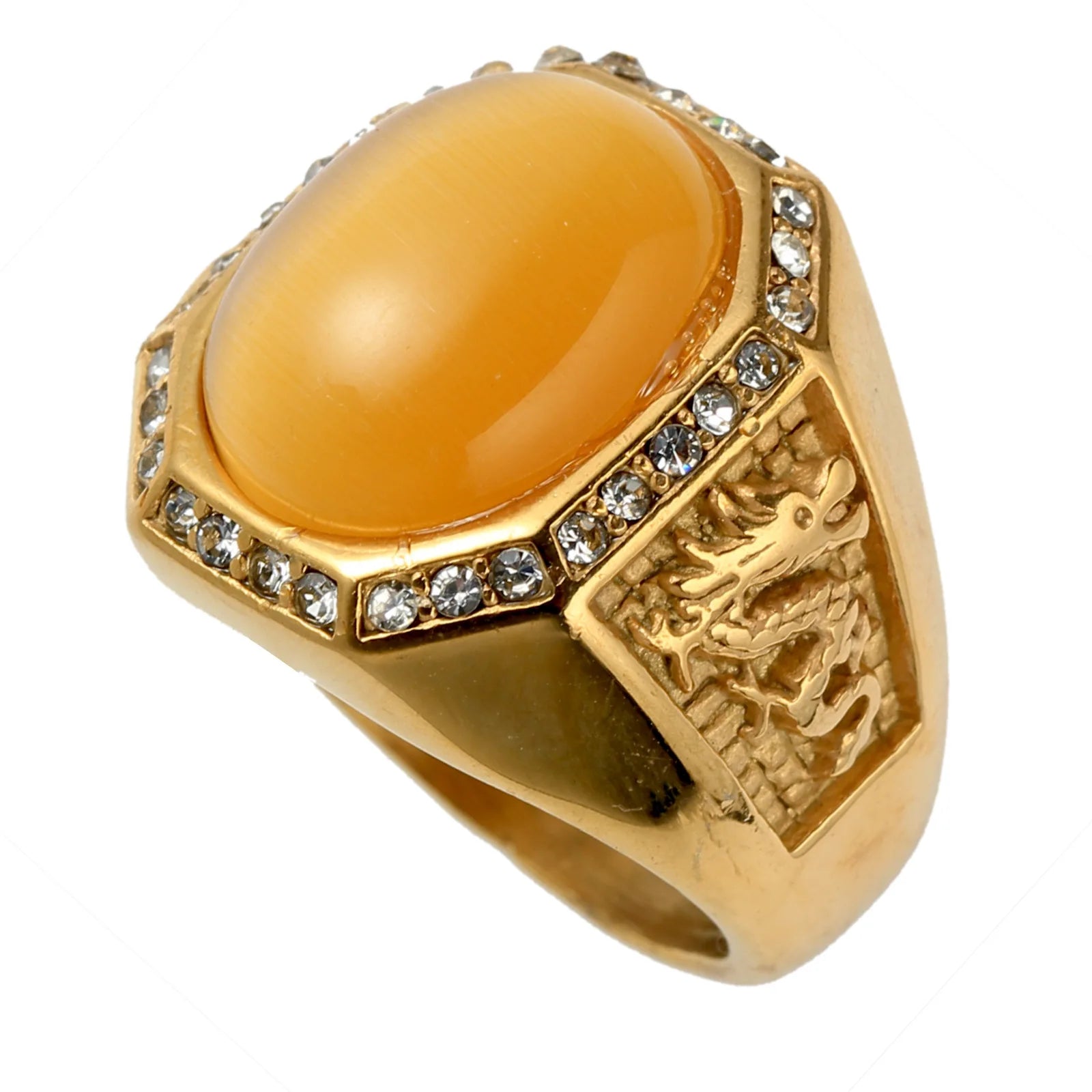 DAIHE 2024 New Men's Ring Large Oval Natural Agate Stone Retro Trend Stainless Steel Ring