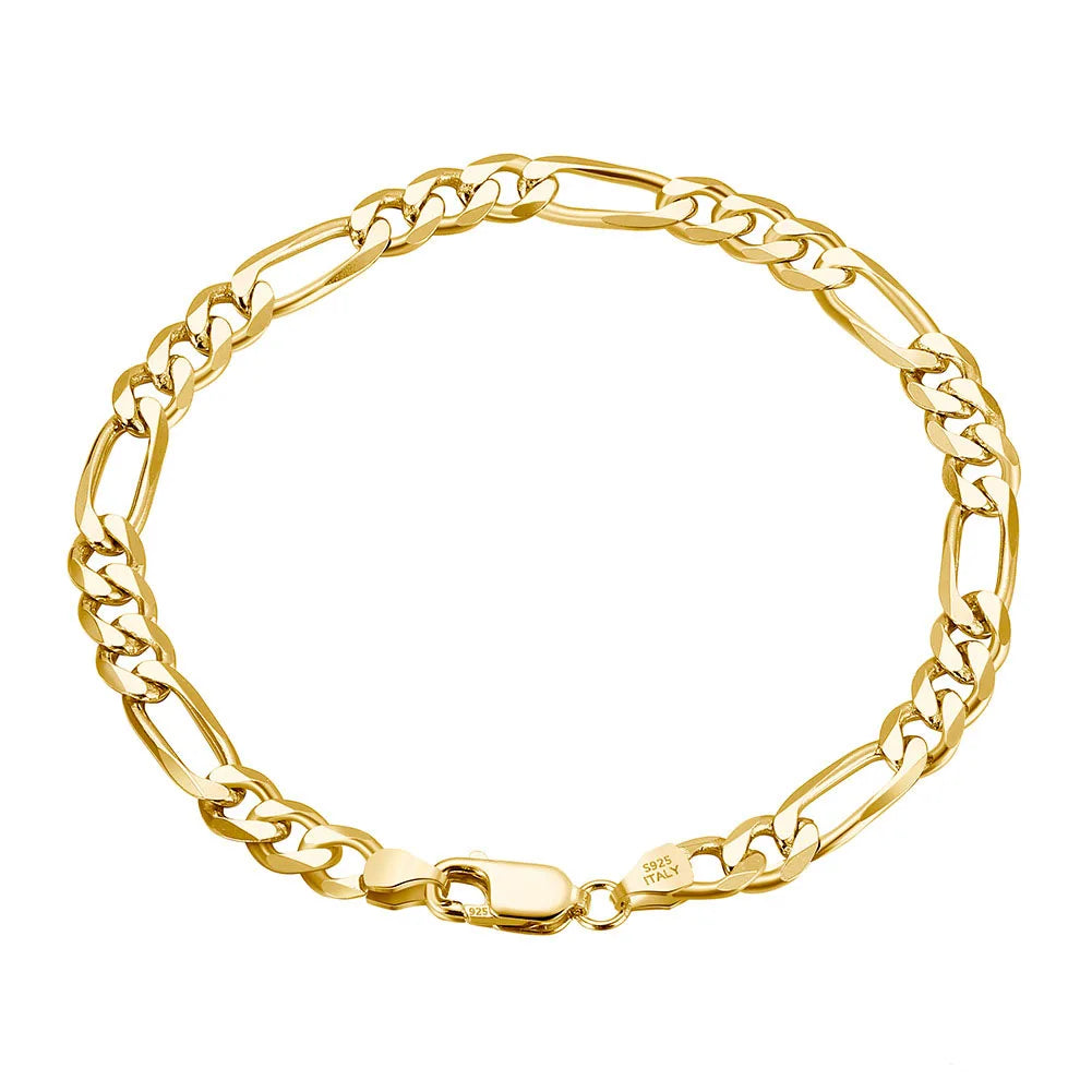 Minimalism 5mm/3.3mm 925 Sterling Silver Gold Plated Figaro Chain Bracelets for Women Wholesale