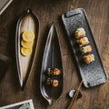 Creative Japanese Style Wood Plant Pattern Leaf Shaped Sushi Plate with Blue Green Glaze for Restaurant Party Use