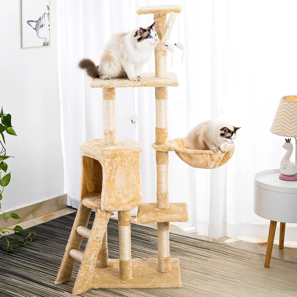 Hot Sale Cozy & Comfortable Cat Towel Trees Scratching Cat Tree with Mouse Toy