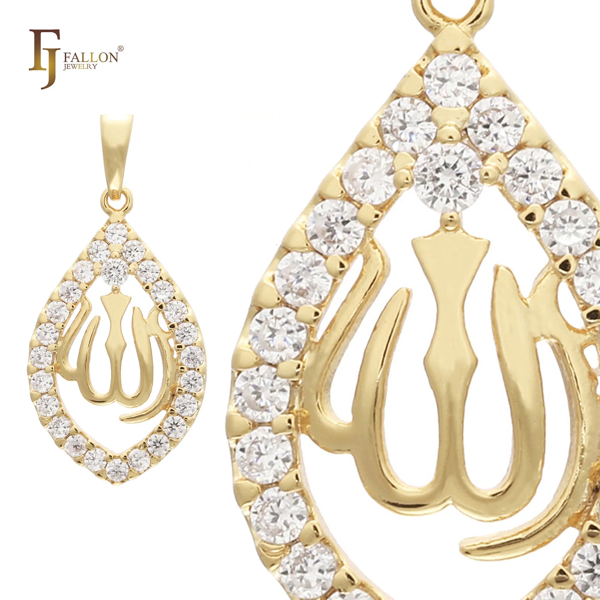 FJ Fallon Fashion Jewelry Islamic Pendant Plated in 14K Gold Brass Based