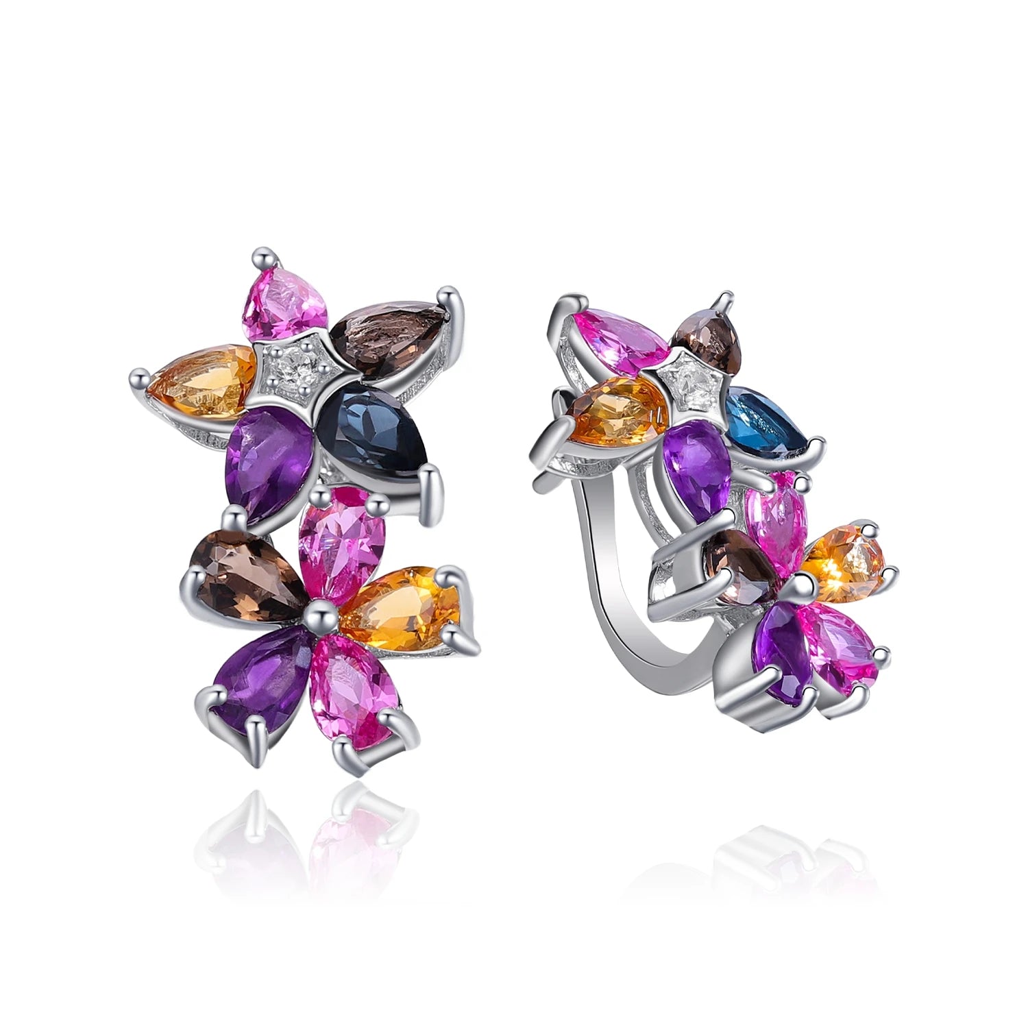 A3546 Abiding Fine Jewelry Factory Classic Flower Cluster 925 Sterling Silver Natural Colorful Multi Gemstone Charm Earrings