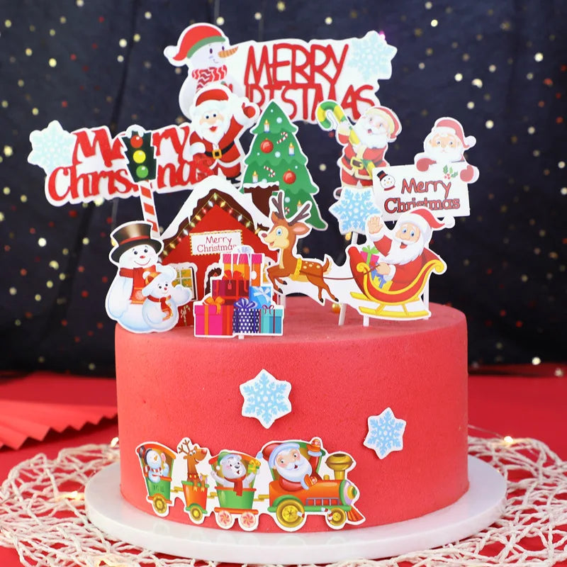 Christmas Cake Decoration Train Elk Topper Red and Green for Party Dessert Table Baking Table Arrangement Dress up