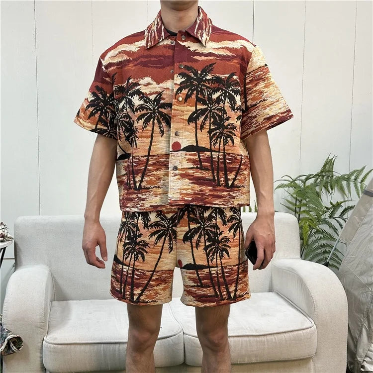 Custom Tapestry Men's Shirt Yarn Dyed Jacquard Fabric Hip Hop Style