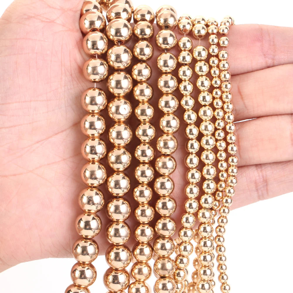 AsVrai U Natural Hematite Stone Beads KC Gold Color Loose Round Beads for Jewelry Making DIY Bracelets Accessories Wholesale