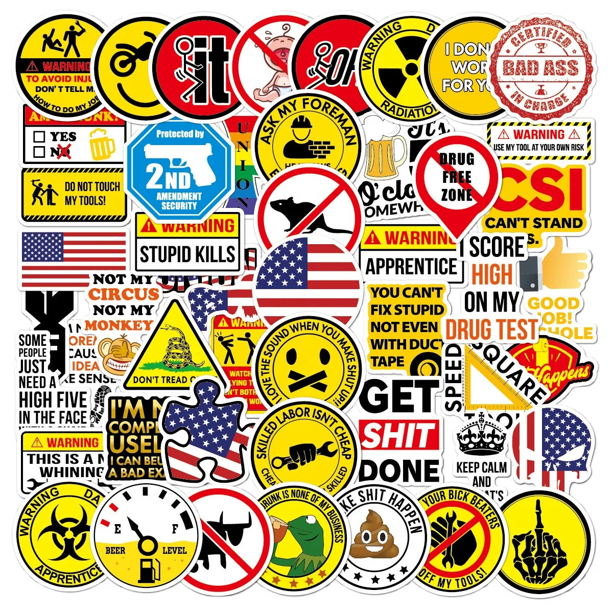 50Pcs Safety Helmet Motorcycle Warning Sticker For Boy Adult Funny Decorative Luggage Laptop Fashion Graffiti Stickers