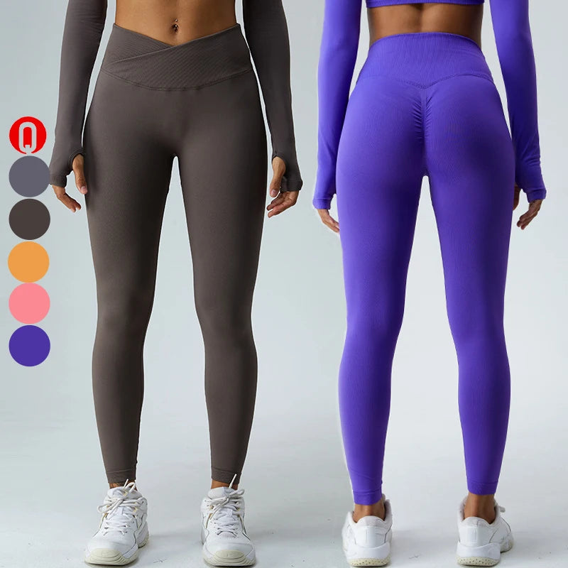 New Leggings Fitness Clothing Women Crossover v Waist Scrunch Butt Sports Pant Leggings Workout Fitness Tight Leggings for Women