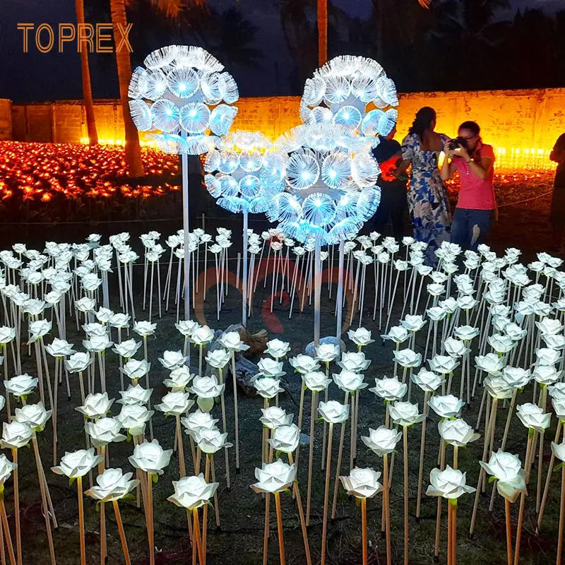Led Rose Flower Night Light Artificial Pink Flower Lamp With Fabric and Plastic Material Supplies for Events Parties