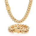 NUOYA 11mm Flat Men Hip Hop Rock Jewelry 18K Gold Stainless Steel Curb Cuban Link Chain Four Sided Grinding Necklace for Women