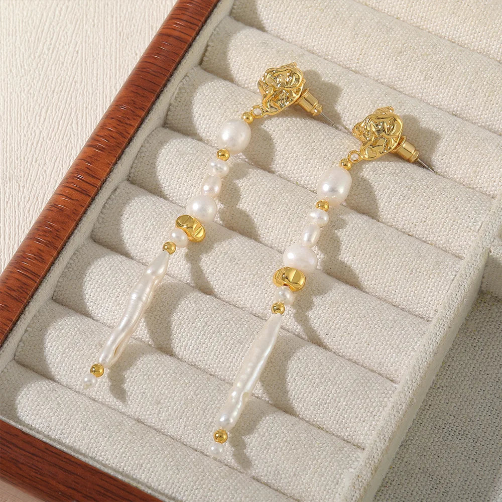 Shescity Trendy Elegant Style Freshwater Pearl Special Shape Gold Plated Drop Earrings Jewelry Women Drop Earrings for Gifts
