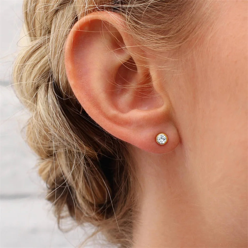 EManco 316 Stainless Steel Birthstone Ear Stud Piercing Gold Color Push-Back Earrings Piercing Safe for Women Girls Gift