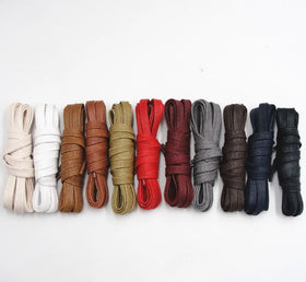 Custom Brand Premium 6mm Width Flat Waxed Leather and Cotton Shoelaces with Transparent Plastic Tips Customizable Length