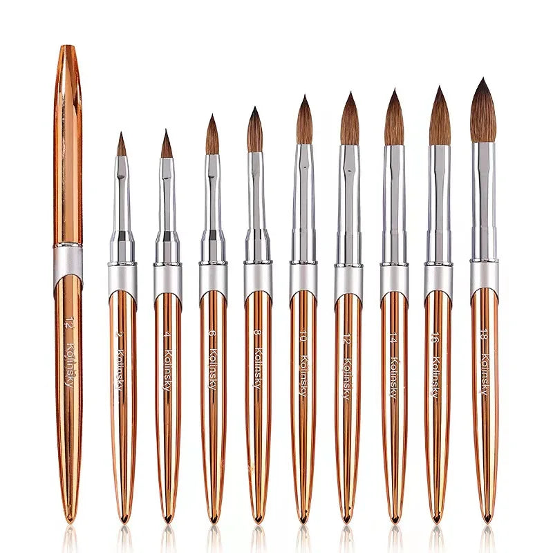 Rose Gold Handle Superior Quality Design 100% Kolinsky Acrylic Nail Brush Art With Different Siz