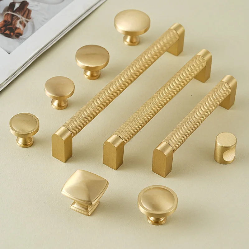 Elegant Brush Gold Solid Brass Handle Durable & Stylish Hardware with Premium Quality for Kitchen Cabinets & Furniture Drawers
