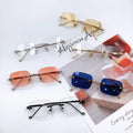 Fashion Luxury Small Square Frameless Sun Glasses Uv400 Kids Black Metal Sunglasses