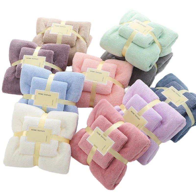 Quick-Dry Coral Velvet Bath Towel Set Soft Microfiber with Solid Color 300gsm for Bathroom Use