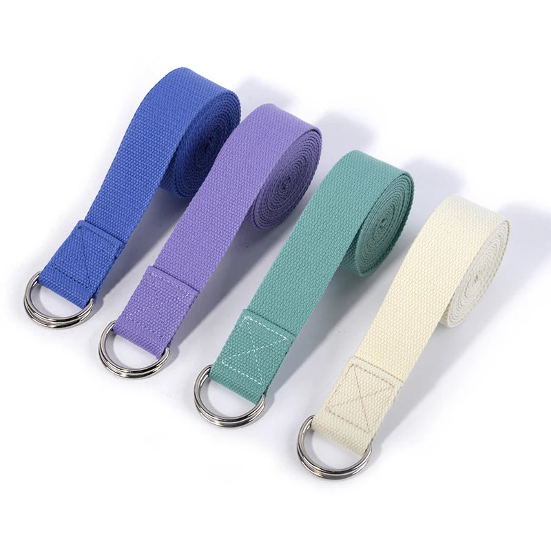 Bellter Yoga Exercise Belt Stretch Custom Color and Metallic Adjuster Buckle 100% Cotton Strap with D Ring