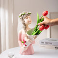 Resin Girl Statue Vase for Dried Simulation Flower Display in Home Living Room for Shelf Mantel Decoration Room Interior Gift