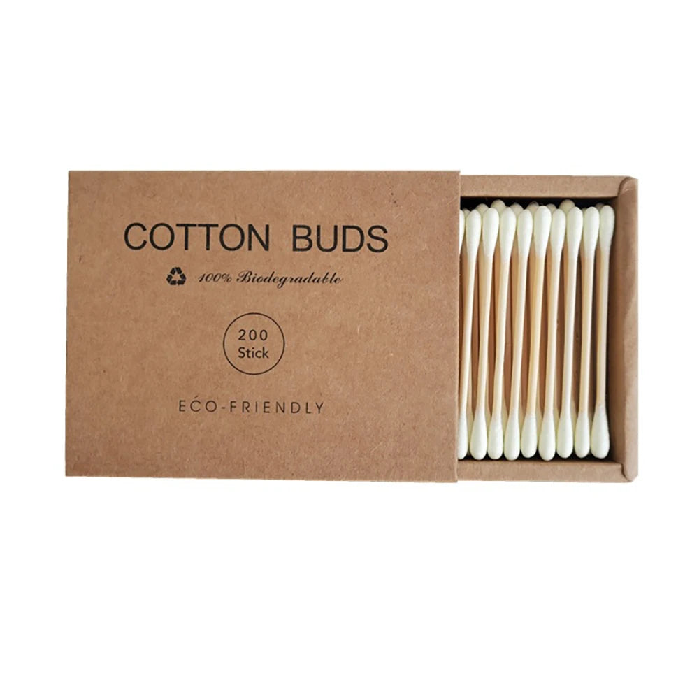 Hot Selling OEM Double-headed Eco Friendly Bamboo Makeup Cotton Buds Wooden Ear Cleaning Cotton Swab