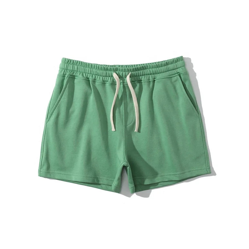 Custom Embroidery Logo 100% Cotton Fleece Casual Home Short Shorts for Men Mid Waist Elastic Closure Board Shorts Plain Dyed