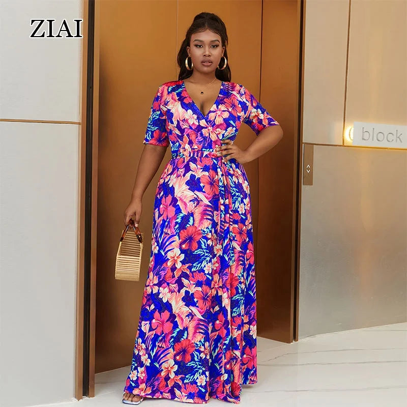 Short Sleeve Dress Casual Floral Swing Dress Bohemian Beach Plus Size Women's Dress Summer