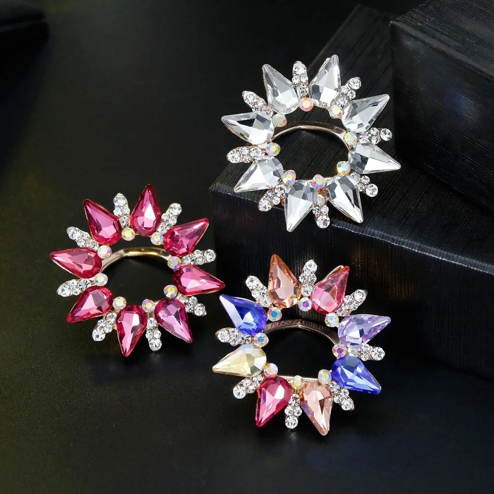 Jachon Luxury Design Flower Shaped Brooches Gift for Women Colorful Crystal Shiny Rhinestones Scarf Ring Clips