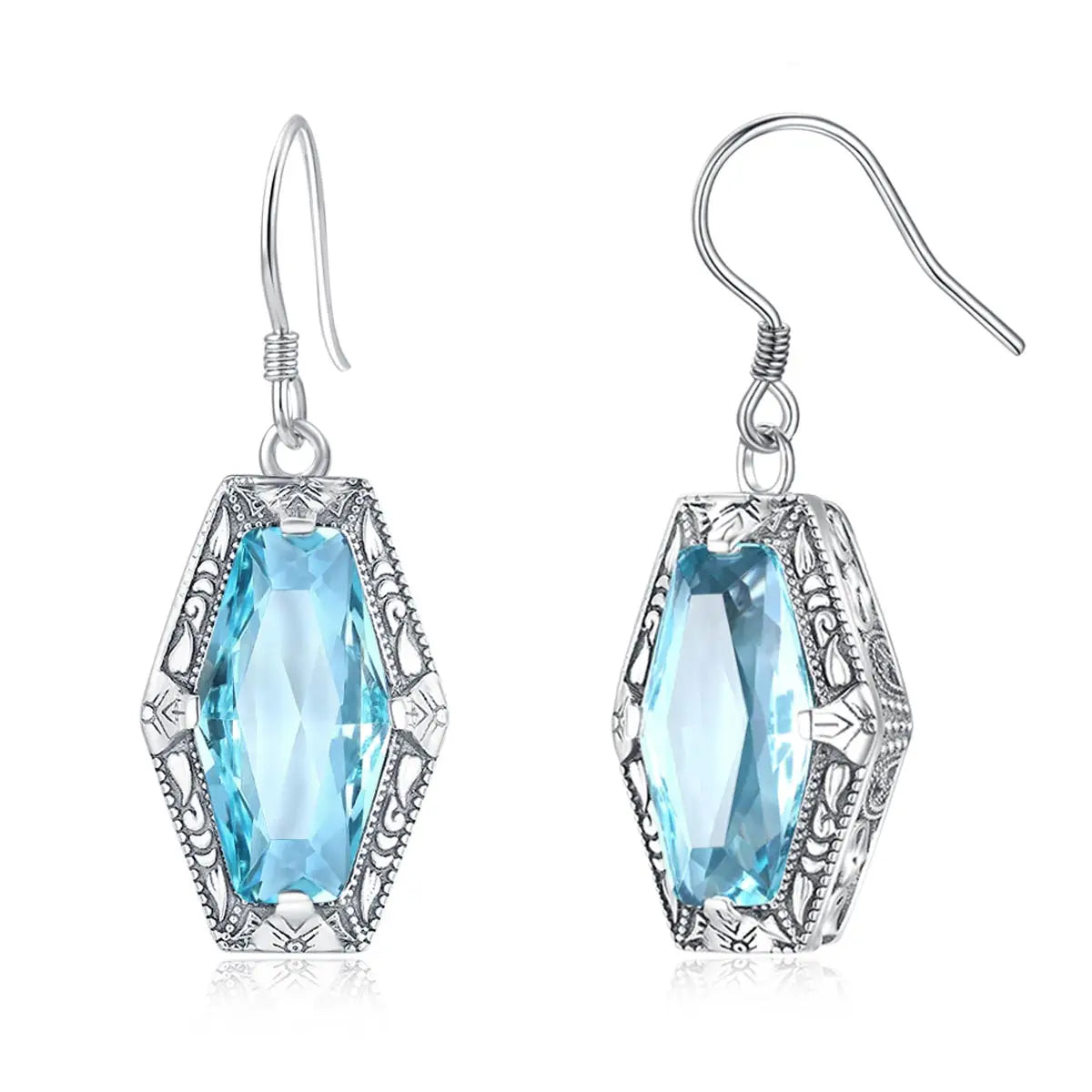 Vintage Catholic Sterling Silver 925 Earrings Aquamarine Crystal Earrings Women 2021 Fine Jewelry
