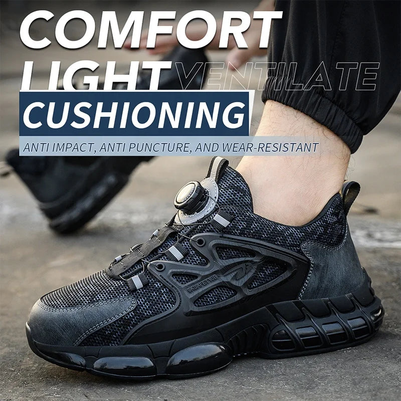 CEATSAFETV  Smash and Puncture Proof Steel Toe Work Shoes With Rotate Button Men's Safety Shoes
