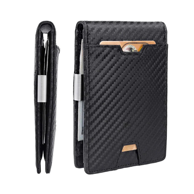 Brand Designer Carbon Fiber Card Holder Men Minimalist Front Pocket Money Clip RFID Blocking Card Holder Wallet Leather Men