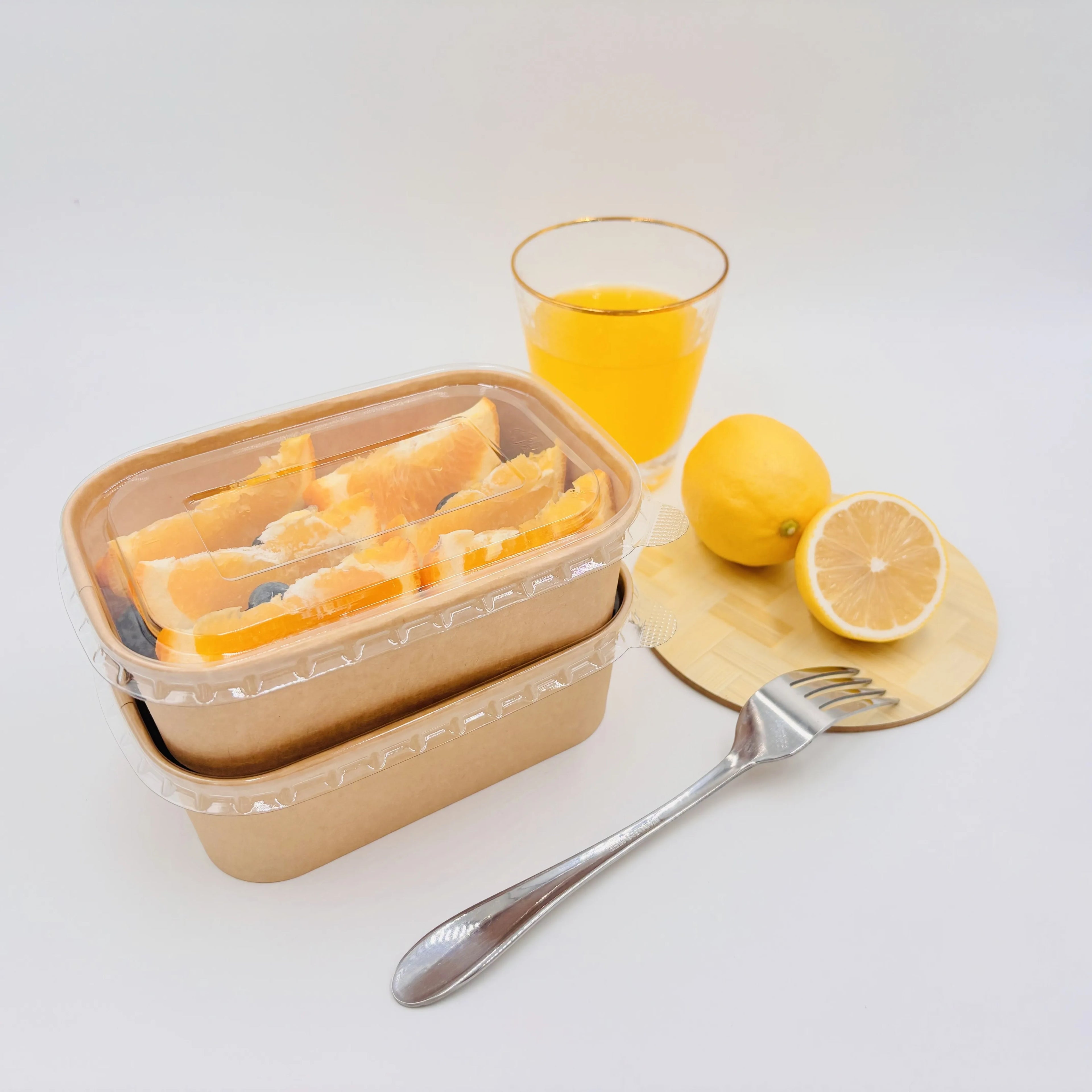 Fast Food Grade Disposable Container Kraft Paper Lunch Box Customizable Logo for Sushi Noodles Eco-Friendly Take-Away Packaging