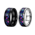 POYA Hammered 8mm Black Tungsten Green Fire Opal Inlay Galaxy Sandstone Wedding Ring for Men