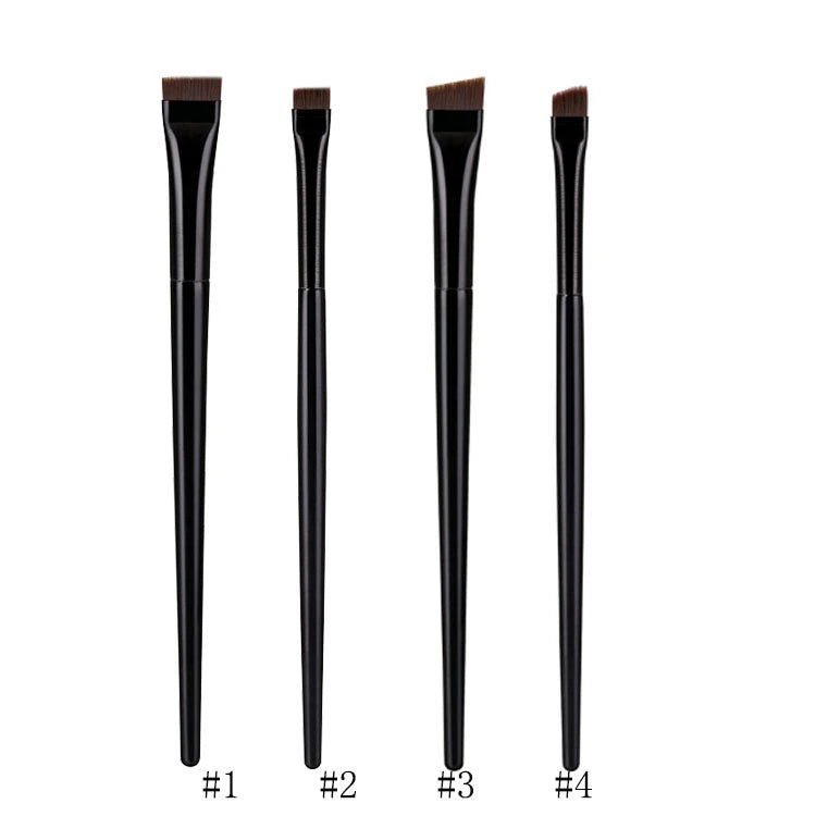 Custom Logo Double Head Black Eyeliner Brush Oblique and Angled Flat Wood Handle for Eye Makeup and Eyebrow Shaping
