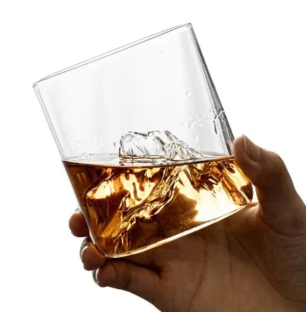 Olive Luxury American Style Transparent Cylinder Glass with Mountain View Design for Wine 210-400ml Capacity