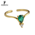 Minimalist 14K Gold Green Waterdrop Zircon Ring Women 925 Sterling Silver Fashion Adjustable Rings Custom Fine Jewelry Wholesale