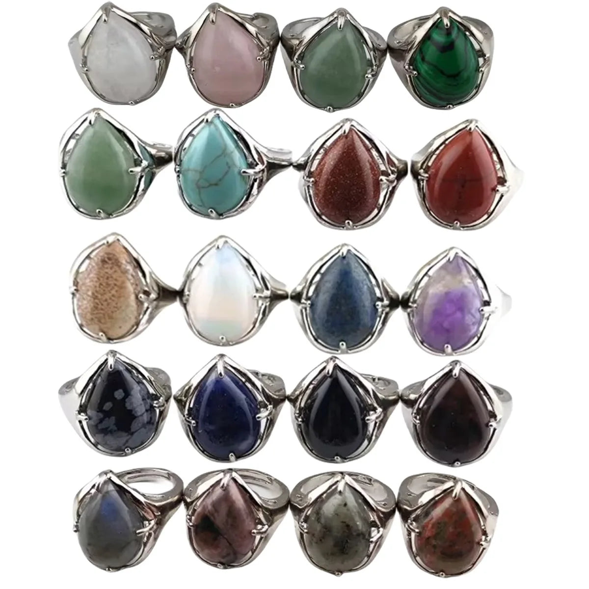 Retro Droplet Shaped Exaggerated Personality Large Ring with Red Stone Opening Ring Silver Alloy Ring