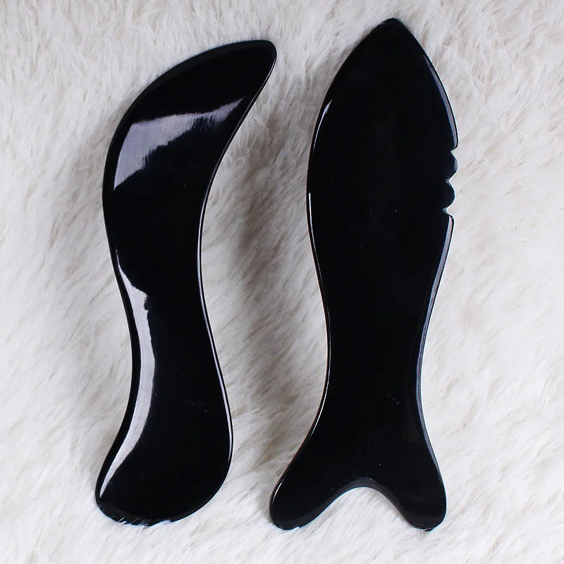 HZ Chinese Factory Custom logo Ox Horn Gua Sha Tool Black Stone Comb Low Price Chakra Stones