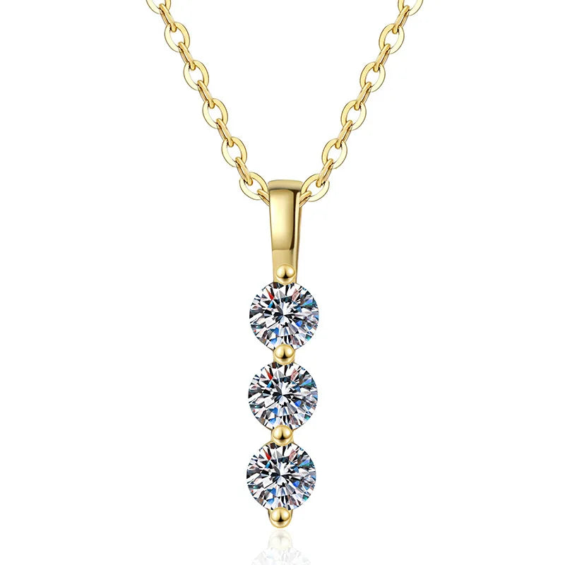 Lucky Gift 14K Gold Plated Women's Jewelry 0.9 Carat Round Melee Moissanite Pendant Necklace Claw Setting