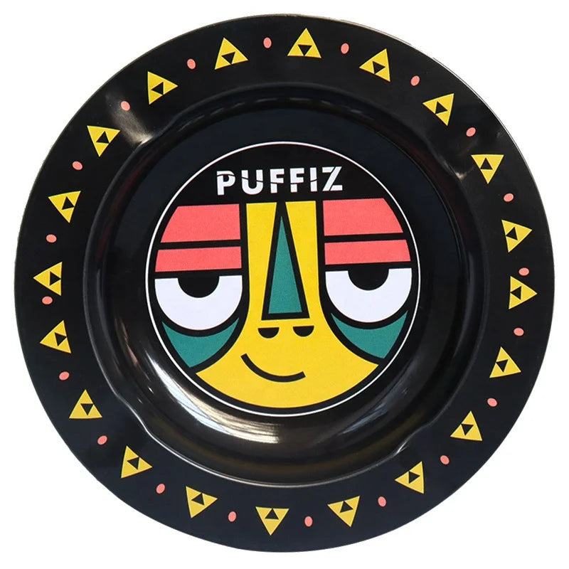 Black Round Ashtray Metal Tray Set Rolling Tray With Smoking Kit