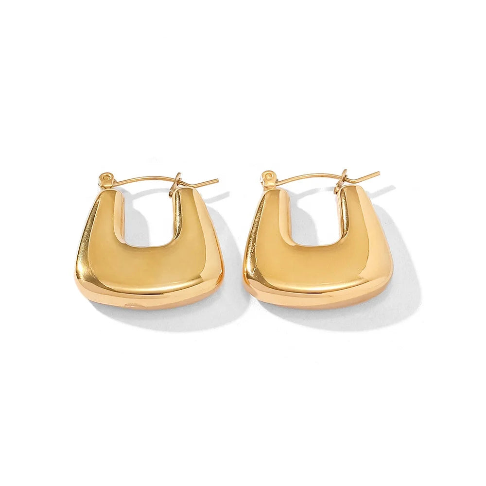 18k Gold Plated Stainless Steel Minimalist U Shape Statement Hollow Geometric Daily  Hoop Earring
