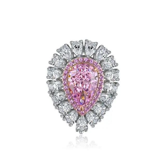 925 Silver Teardrop Rings Pear Shape Radiant Cut Fancy Light Pink Diamond Ring for Women