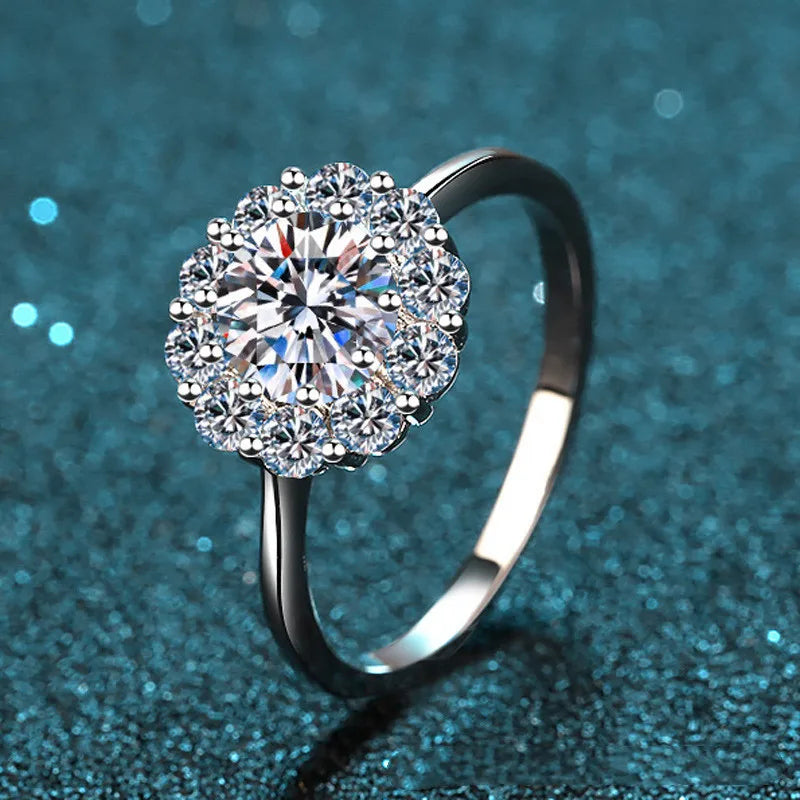 Silver 925 Original 1 Carat Excellent Cut Diamond Test Past Sparkling Moissanite Snowflake Ring Gemstone Party Rings for Women
