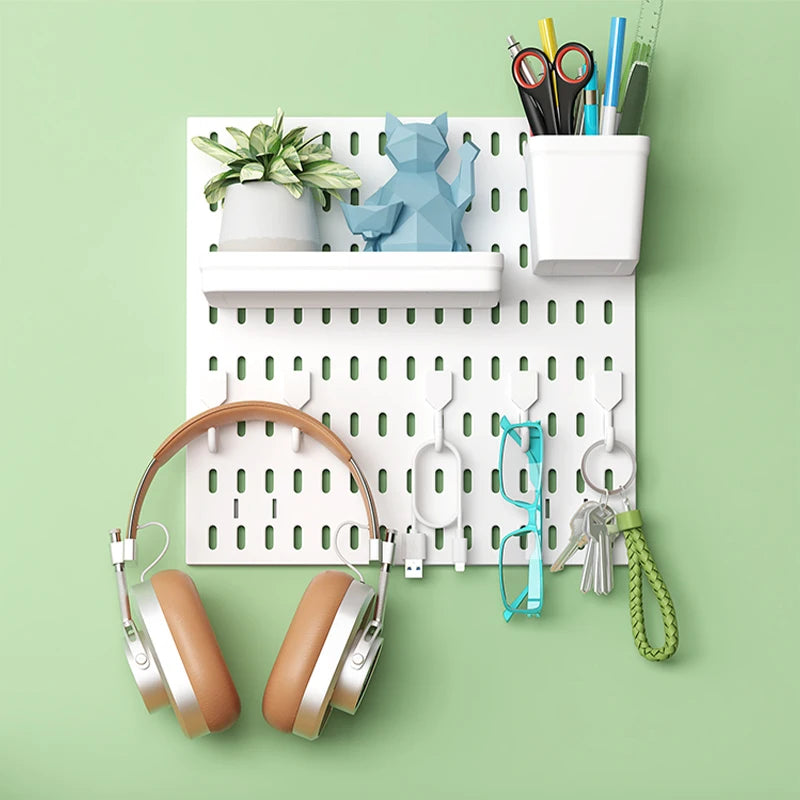 Heavy-Duty Punch-Free Plastic Wall Pegboard Shelf for Kitchen Bedroom Study Bathroom-Wall Storage Hanging Peg Board Combination