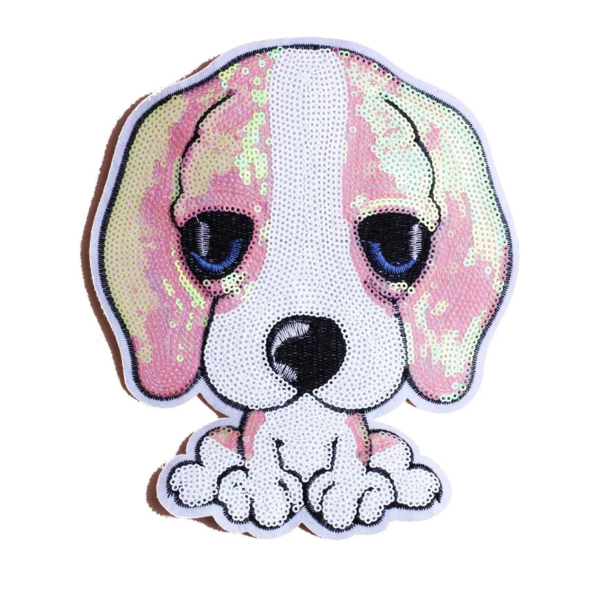 Factory Direct Sale Customized Sequins Embroidered Dog Patches for Clothing