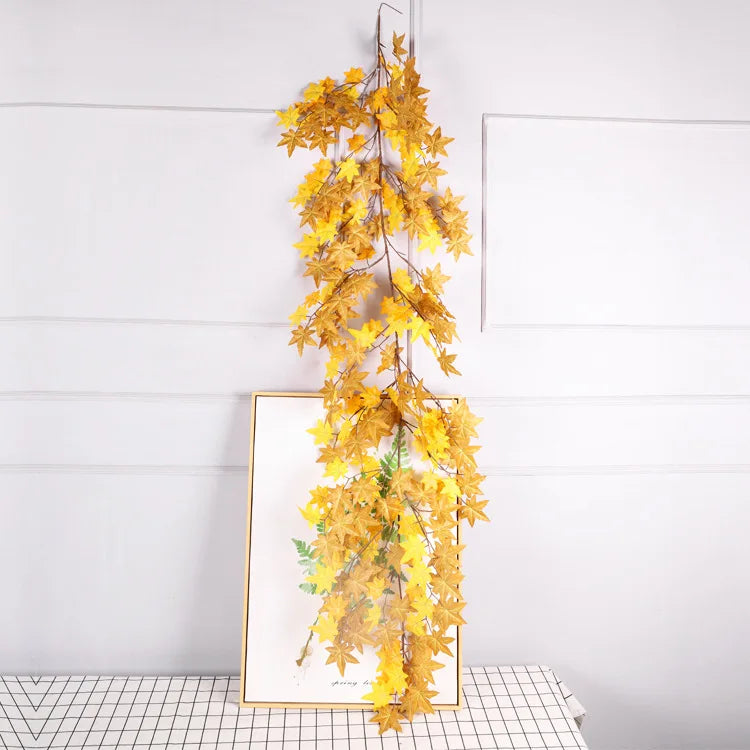 M180 Wholesale Yellow Gold Artificial Flower Grape Garland Plant Maple Leaf Vines