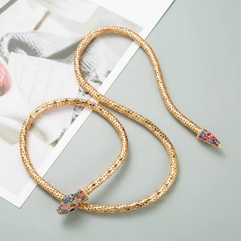Cross-border Creative Alternative Serpentine Hollowed-out Chain Necklace Female Alloy Rhinestone Personality Long Necklaces