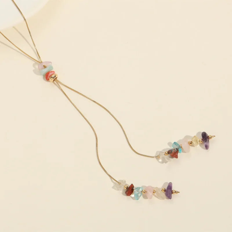2022 Trendy Natural Gravel Stone Necklace Simple Design Copper 14K Gold Plated Beads Adjustable for Women-for Party Wedding Gift