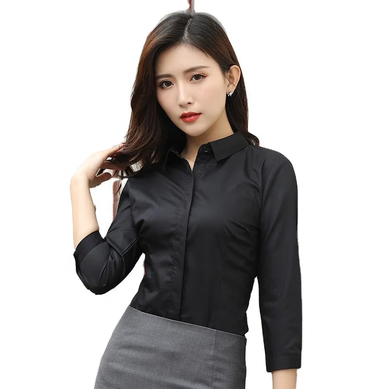Professional Shirt Women's Three-quarter Sleeve Slim Gray Shirt Summer Business Formal Interview Ladies Temperament Work Clothes